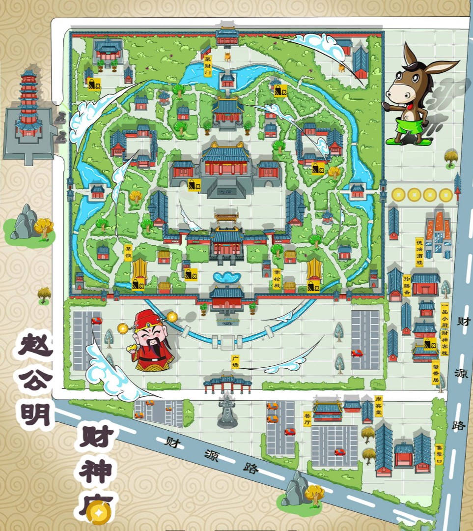 蒙城寺庙类手绘地图